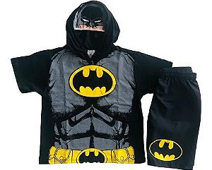 Conjunto Personagem Batman Capuz E Máscara Meio Rosto Infantil Fantasia Presente Aniversário Menino Natal Dia das Criança