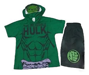 Conjunto Personagem Hulk Capuz Máscara Meio Rosto Infantil