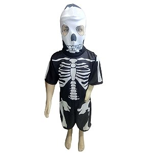 Fantasia Halloween Esqueleto Infantil Com Touca Macacão Esqueletinho Fantasia Terror Caveirinha Dia das Bruxas Noite do Terror Zumbi