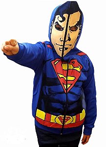 Jaqueta Super Homem Moletom com Capuz Máscara Superman Infantil Presente de Aniversário Menino Dia das Crianças