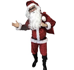 Fantasia Natal Roupa Papai Noel Adulto Veludo Molhado com 6 Peças