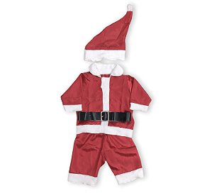 Fantasia Natal Roupa Papai Noel Bebê Menino Infantil Completa em Cetim