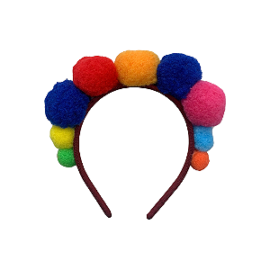 Tiara Bolinhas Pompom de Tecido Acessório para Fantasia Palhaça Palhacinha Colombina Carnaval Halloween Zumbi Terror Festa Aniversario Circo