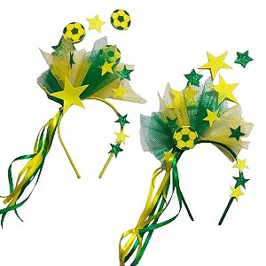 Tiara Arco Brasil Copa do Mundo Eva Com Glitter Arquinho Torcida Verde E Amarelo Futebol Brilho