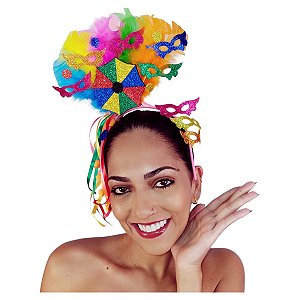Tiara Mascara de Carnaval Arco com Brilho Glitter Bloquinho Folia Micareta Bloco de Rua Fantasia Desfile Escolas Samba