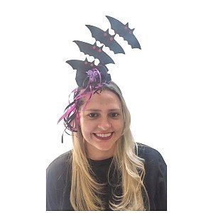 Tiara Arco Halloween Morcego Luxo Eva Com Glitter Arquinho Brilho Para Festa Dia das Bruxas Noites do Terror Festa Zumbi
