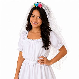 Tiara Com Véu De Noiva Arco Noivinha Festa Junina Noiva Caipira Despedida de Solteira Chá Bar Bride