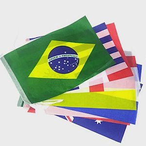 Varal De Bandeirinhas Países Com 3,8 Metros Decoração Bandeirolas Copa Do Mundo Kit 12 Bandeiras Festa das Nações