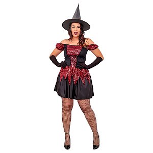 Fantasia Halloween Vestido de Bruxa Adulto Feiticeira Bruxinha Brilho Carnaval Noites do Terror Festa de Zumbi Horror