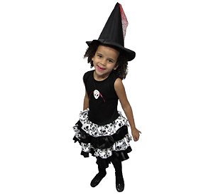 Fantasia Halloween Bebê Menina Bruxinha Vestido de Bruxa Feiticeira Infantil Carnaval