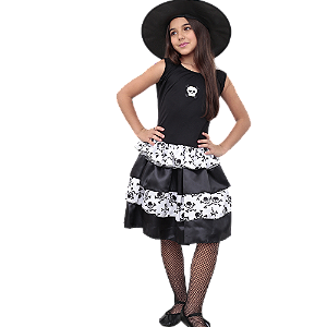 Fantasia Halloween Feminina Infantil Bruxinha Vestido de Bruxa Feiticeira Carnaval Zumbi Terror