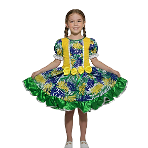Vestido Brasil Verde e Amarelo Infantil para Copa do Mundo Festa Junina Torcida Organizada