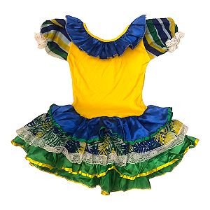 Vestido Brasil Verde e Amarelo Infantil para Copa do Mundo Festa Junina Torcida Organizada