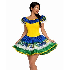 Vestido Brasil Verde e Amarelo Adulto para Copa do Mundo Festa Junina Torcida Organizada