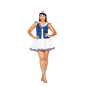 Fantasia Marinheira Adulto Vestido Capitã Comandante Feminina Carnaval Halloween Zumbi Terror