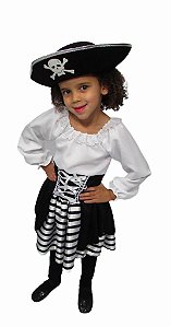 Fantasia Vestido Pirata Feminina Bebê Infantil Carnaval Listrada Halloween Zumbi Terror
