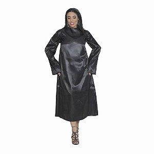 Fantasia Halloween Bata Túnica Capa Fechada Preta de Anjo Negro Arcanjo das Trevas Noite do Terror Zumbi Adulto Unissex