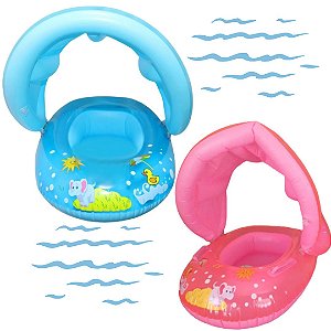 Boia Bote Infantil Bebê Com Cobertura Teto Removivel e Inflavel Acessorio Piscina Mar Praia Verao