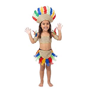 Fantasia De Índia Infantil Com Acessórios Completa Luxo Carnaval Dia Do Índio Folclore Festa Fantasia Aniversário Menina Criança