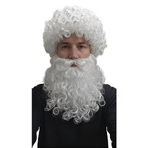 Conjunto de Peruca E Barba De Papai Noel Santa Claus Cabelo Ondulado Bigode Acessórios Fantasia Para o Natal