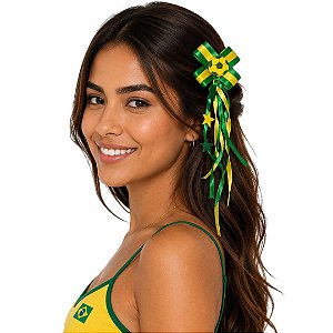 Presilha De Cabelo Tic Tac Copa do Mundo Brasil Laço Enfeite Torcida Prendedor Brilho Grampo Decorado