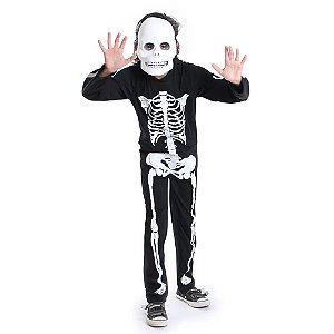 Fantasia Macacão Esqueleto Longo Caveira Infantil Assustadora Festa Halloween Carnaval Dia Das Bruxas Noite do Terror