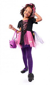 Fantasia Vestido Bruxinha Feiticeira Infantil Halloween Dia das Bruxas Carnaval Festa Noite do Terror Carnaval