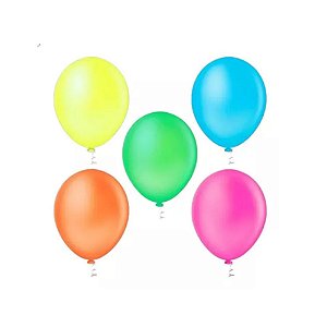 Bexiga Balão Neon Cítrico 9" Brilha no Escuro para Decoração de Festa Balada Disco Retrô Pacote c/ 30 Unidades Bola de ar Aniversário