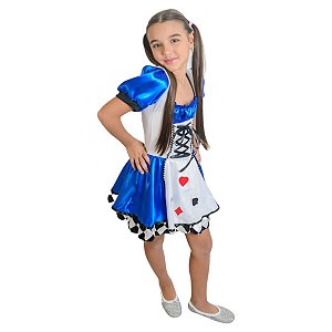 Fantasia Alice Infantil Princesa no País das Maravilhas com Tiara Festa Carnaval Presente Dia das Crianças