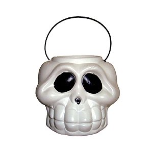 Balde Cabeça De Esqueleto Com Alça Para Doces Decoração Halloween Enfeite Festa Dia Das Bruxas Noites do Terror Zumbi
