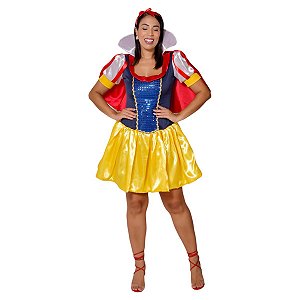 Fantasia Princesa Branca de Neve Adulto Vestido com Tiara para Festa Carnaval Teatro Dia das Crianças Animação Festa