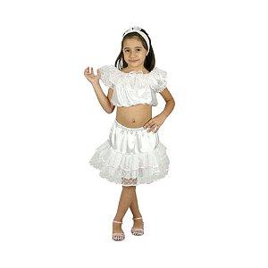 Fantasia Baiana Completa Juvenil Saia com Babados e Fitas Festa Carnaval Baile Tropical Carmen Miranda