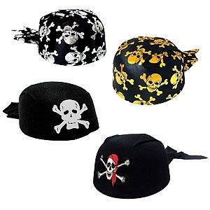 Chapéu de Pirata Modelo Casco Boina para Fantasia Capitão Gancho Piratas do Caribe Festa Carnaval Halloween Dia das Bruxas