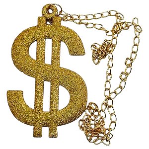 Colar Cifrão Dourado Acessório Cosplay Fantasia Rapper Hip Hop Riqueza Dólar Gangster Cafetão Festa Ostentação Carnaval Bloquinho