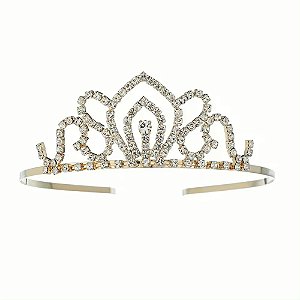 Coroa de Princesa com Strass Tiara de Metal com Brilho Cristal Enfeite de Cabelo Acessório para Noiva Debutante Festa a Fantasia Carnaval