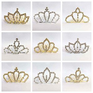 Coroa de Princesa com Brilho Cristal Tiara de Metal com Strass Enfeite de Cabelo Acessório para Noiva Debutante Daminha Festa a Fantasia Carnaval