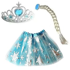 Kit Fantasia Frozen Princesa Elsa Acessórios Princesa do Gelo Festa Aniversário Bloquinho Carnaval Dia das Crianças