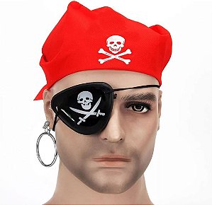 Kit Acessório Fantasia de Pirata Corsário Bandana Lenço Tapa Olho Piratinha Festa Carnaval Halloween Dia das Bruxas