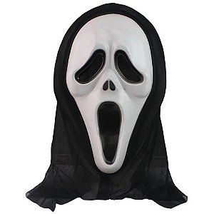 Máscara Pânico com Capuz Acessório Fantasia Ghostface Scream Cosplay Morte Terror Festa Halloween Dia das Bruxas Carnaval