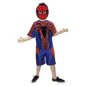 Fantasia Homem Aranha Infantil Macacão Curto Super Herói Personagem Spiderman Vingadores Festa Carnaval Dia das Crianças Presente de Aniversário Menino