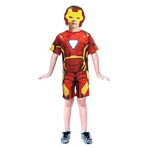 Fantasia Homem de Ferro Infantil Macacão Curto Super Herói Personagem Ironman Vingadores Festa Carnaval Dia das Crianças Presente de Aniversário Menino