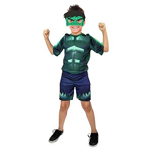 Fantasia Hulk Infantil Macacão Curto Super Herói Personagem Vingadores Festa Carnaval Dia das Crianças Presente de Aniversário Menino