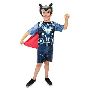 Fantasia Thor Infantil Macacão Curto Super Herói Personagem Vingadores Festa Carnaval Dia das Crianças Presente de Aniversário Menino
