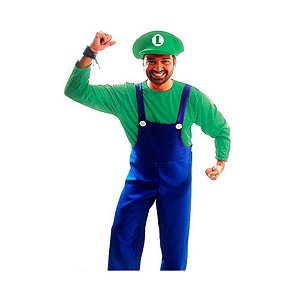 Fantasia Luigi Adulto Jogo Super Mario Bros Cosplay Anime Game Macacão Portuga Verde Tema Personagem Festa de Aniversário Carnaval Bloquinho