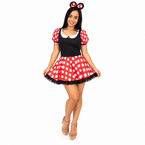 Fantasia Minnie Adulto Cosplay Princesa Vestido Ratinha Animação de Festa de Aniversário Dia das Crianças Carnaval Bloquinho Recreação Cosplay Evento Temático