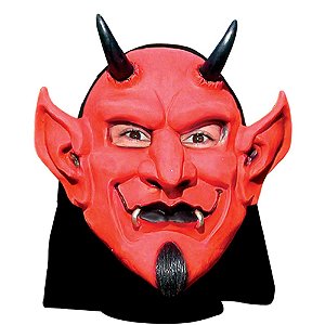 Máscara Diabo Sorriso de Latex com Capuz Acessório Fantasia Capeta com Chifres e Dentes Cosplay Halloween Dia das Bruxas Noites do Terror