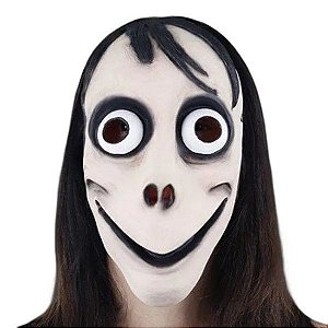Máscara Momo Boneca Macabra de Látex com Elástico Acessório Fantasia Assassina Malvada Cosplay Halloween Dia das Bruxas Noites do Terror