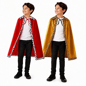 Capa de Rei Rainha Infantil Fantasia Príncipe Encantado Princesa Traje Manto Real Imperador Imperatriz Realeza Festa de Aniversário Debutante Carnaval Bloquinho