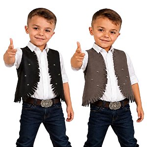 Colete Junino Masculino Infantil com Franja Country Cowboy Boiadeiro Peão de Rodeio Festa Junina Arraiá Quadrilha Quermesse