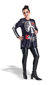 Fantasia Caveira Gestante Bata para Grávida Esqueletinho Menino ou Menina Poncho Adulto Festa Halloween Dia das Bruxas